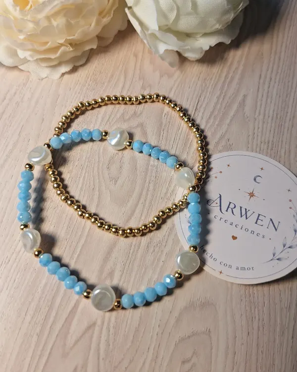 Pulseras celeste y blanco